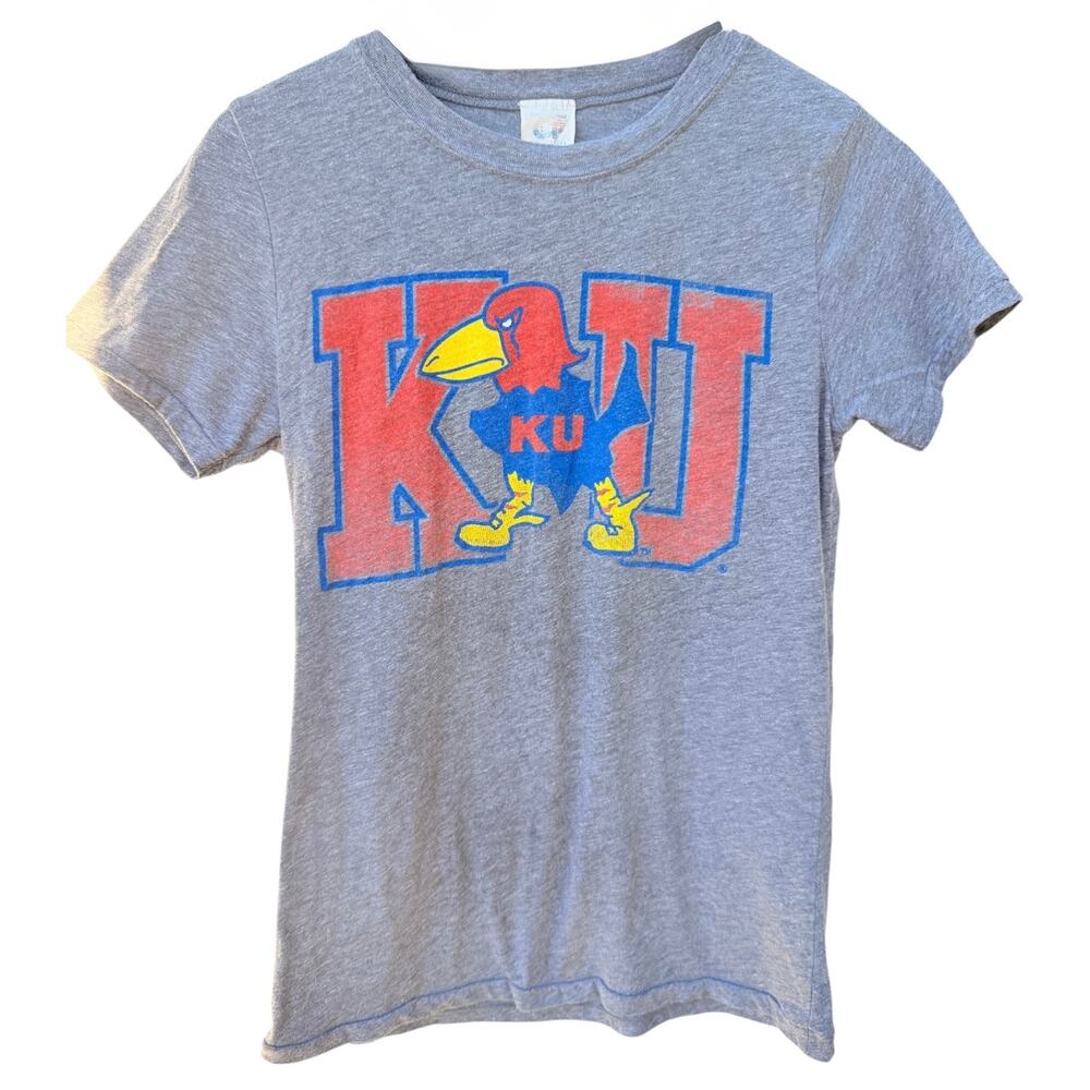 Kansas Jayhawks KU Mascot T Shirt Womens Medium Gray NCAA College Tee